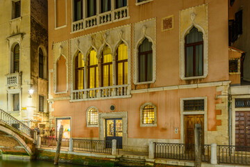 Beautiful views at night in Venice, Italy.