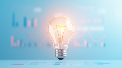 glowing lightbulb symbolizes innovation and achievement over charts
