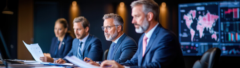 Obraz premium High angle view of project strategy meeting with professionals focused