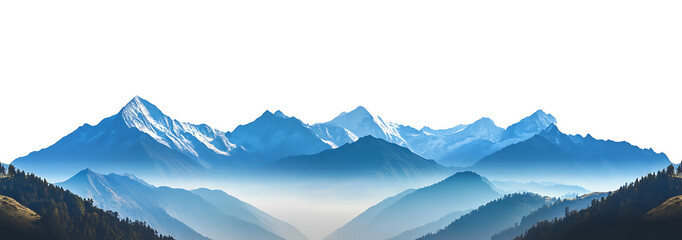 Picturesque landscape with majestic mountain peaks and isolated transparent background, png


