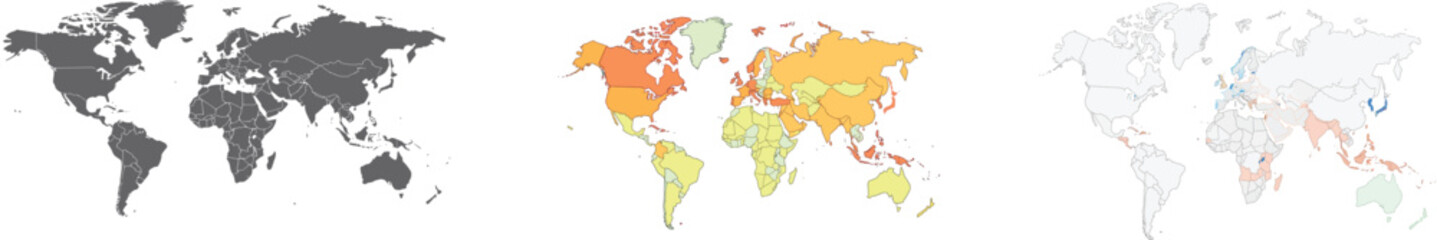 Vector World Map. Flat Earth Design in Gray, Isolated on White Background Themed Project.