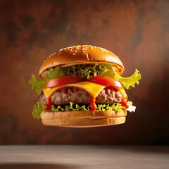 Fresh tasty Cheese burger with cheese and bacon isolated on white background.