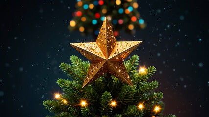 Sparkling Christmas tree with a star on top.