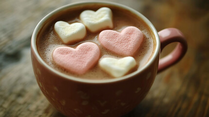 Warmth in a Cup: Heart-Shaped Marshmallows Floating in a Cozy Coffee