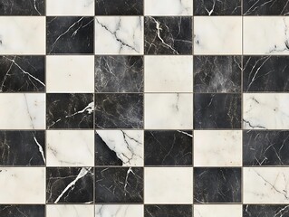 Black and white marble checkered tile floor texture.