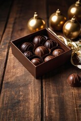 Obraz premium Gourmet Chocolates in a Gift Box with Red Ribbon 