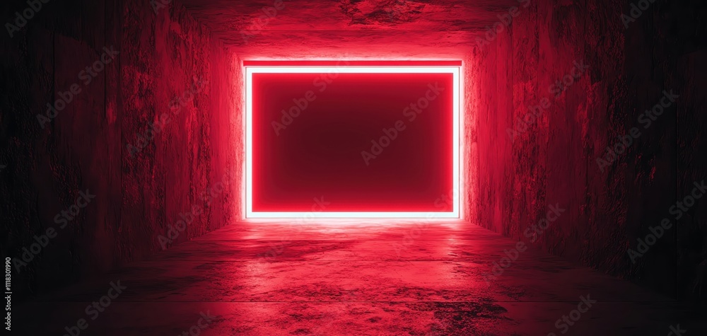 Poster a captivating red neon frame highlights an empty space, creating a striking visual effect.