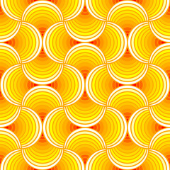 Seamless pattern with orange and yellow gradient blended rounds, petal shape. Ornate background. Tile design	
