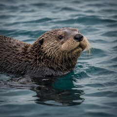 A determined sea otter searching for food