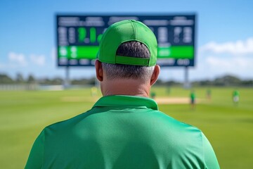 A cricket scoreboard displaying the tense final moments of a match, with players and fans anxiously watching