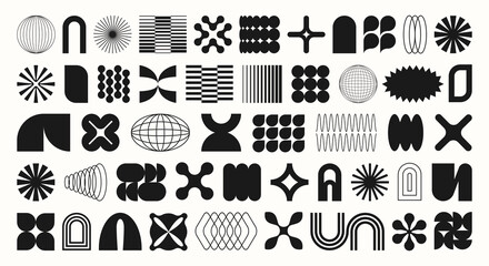 Brutalist abstract futuristic geometric shape, frame, textbox in trendy retro groovy, Y2K style. Black isolated on white background label sticker element. Flat Vector EPS10 for banner, flyer.