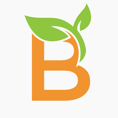 Initial Letter B Leaf Logo Concept For Eco Green Leaf Logo Vector Sign