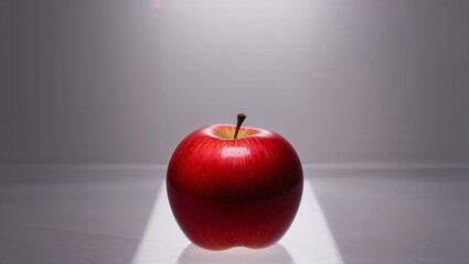A single bright red apple with a slight sheen, showing bright color and intricate details on a transparent background.
