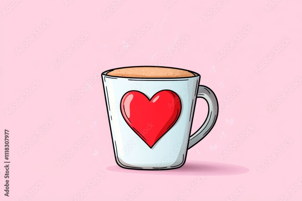 Aufkleber a flat vector design of a coffee cup icon with a simple heart shape drawn in foam art, surrounded by