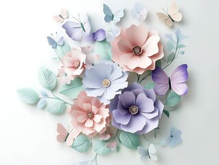 Whimsical Paper Garden: Pastel Blooms and Butterflies