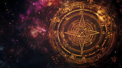 Fototapeta premium Vintage style magical runes astrological background features universe symbols, constellation, galaxy, wall art, wallpaper, tapestry. Runes. Illustration
