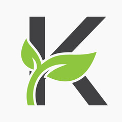 Initial Letter K Leaf Logo Concept For Eco Green Leaf Logo Vector Sign