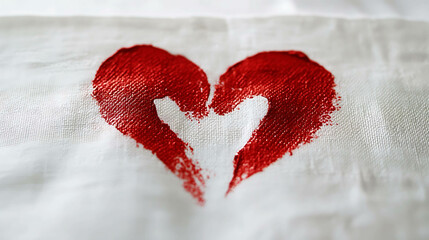 Fototapeta premium Heart Painted with Red on White Fabric – Simple and Artistic Design