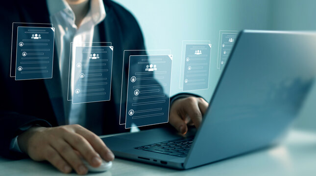 Documents confidentiality,cyber security protection concept.Confidentiality documents and employee compliance rules.Documents law regulation and compliance rules.Software for security personal data