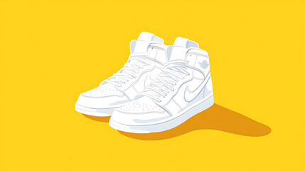 White Sneakers Illustration on a Yellow Background – Fresh and Trendy Footwear Design