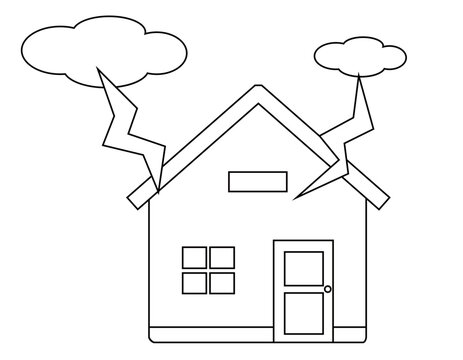 house struck by lightning, black and white clip art preview