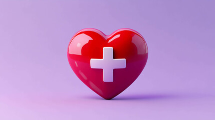 Obraz premium Red Heart with White Details on a Purple Background – Love and Elegance Illustration