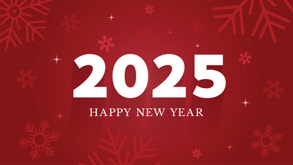 Happy New Year 2025 red background with snowflakes for creating new year's cards, banners.