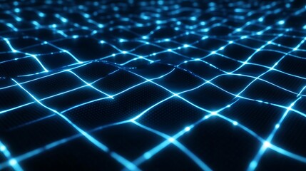 Abstract Blue Glowing Grid Network Surface Design