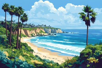 Naklejka premium beach with palm trees on both side