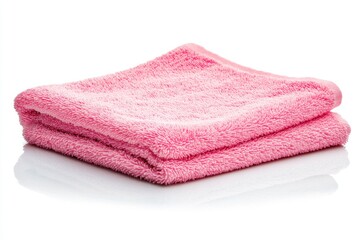 A single pink microfiber cloth with a luxurious and clean appearance, lying flat on a pure white backdrop, emphasizing its usability and design