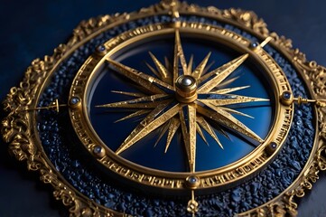 Obraz premium An old style antique compass with gold engravings