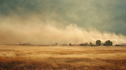 Fototapeta premium Dramatic Dust Storm Approaching a Rural Town Landscape