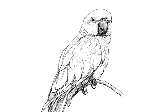 Black and white illustration of a parrot