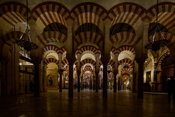 First and primitive part of Mosque of Abd al-Rahman I  arranged into a system of superimposed arches. Mosque-Cathedral of Cordoba.