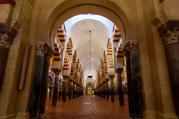 Third extension part of Mosque under Almansur,  with naves perpendicular to the qibla wall  arranged into a system of superimposed arches. Mosque-Cathedral of Cordoba.