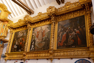 Interior of the church of the Virgen del Carmen in the plaza of Paucartambo. Cusco Peru.