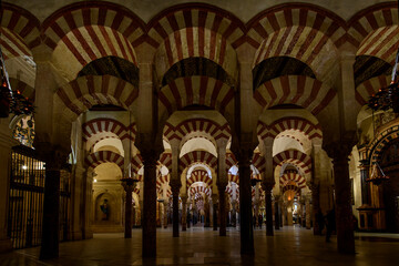 First and primitive part of Mosque of Abd al-Rahman I  arranged into a system of superimposed arches. Mosque-Cathedral of Cordoba.