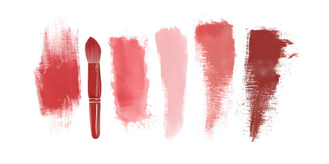 Red Paint Strokes Arrangement with Paintbrush