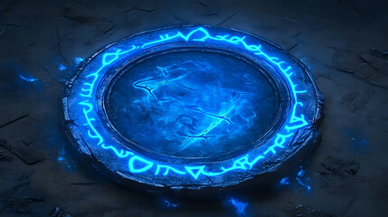 Glowing blue magic circle with runes and grunge. Runes. Illustration