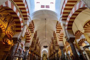 Part of Mosque with naves perpendicular to the qibla wall  arranged into a system of superimposed arches. Mosque-Cathedral of Cordoba.