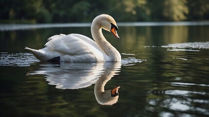 Fototapeta premium Graceful Swan on a Calm Lake