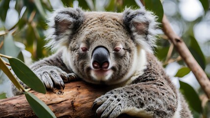 Obraz premium Sleepy Koala Resting on a Eucalyptus Tree