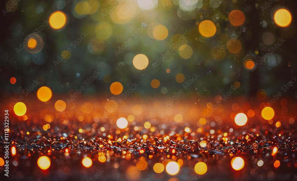 Poster a blurry image of a forest with a lot of light and dark spots. scene is mysterious and dreamy