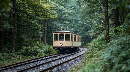 Naklejka premium Vintage Train Rides Through Lush Green Forest