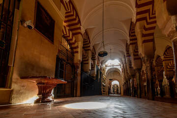 Third extension part of Mosque under Almansur,  with naves perpendicular to the qibla wall  arranged into a system of superimposed arches. Mosque-Cathedral of Cordoba.