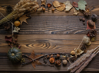 木の実と枯葉と秋の小物出作った・フレーム・枠・額縁（Type-2）