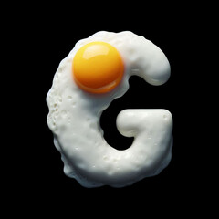 Fried egg alphabet, capital letter G isolated on black background