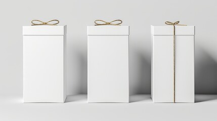 Elegant White Gift Boxes with Gold Twine Bows Mockup