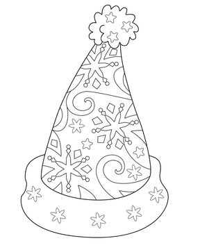 recommend clip art: Santa Claus hat antistress - vector linear illustration for coloring. Christmas or New Year's element - a hat with a pompom for coloring antistress. Outline.	