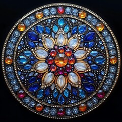 Captivating Illustration Highlighting Mandala Art Styled With Vibrant Gemstones Design